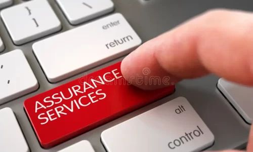 assurance-services-slim-aluminum-keyboard-concept-d-man-finger-pressing-red-keypad-metallic-illustration-77601866
